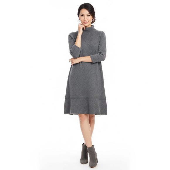 White + Warren Heather Gray 100% Cashmere Turtleneck Dress Large Cozy Minimalist